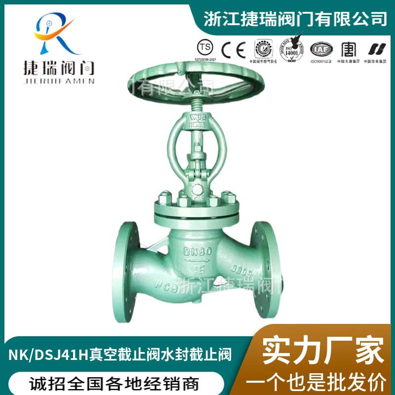 DS.DK.NKJ41H-16C25P40I64V铸钢水封截止阀法兰真空截止阀门
