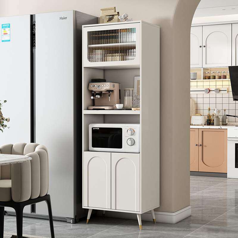 法式岩板餐边柜高柜一体现代简约小户型窄厨房碗筷储物柜微波炉柜