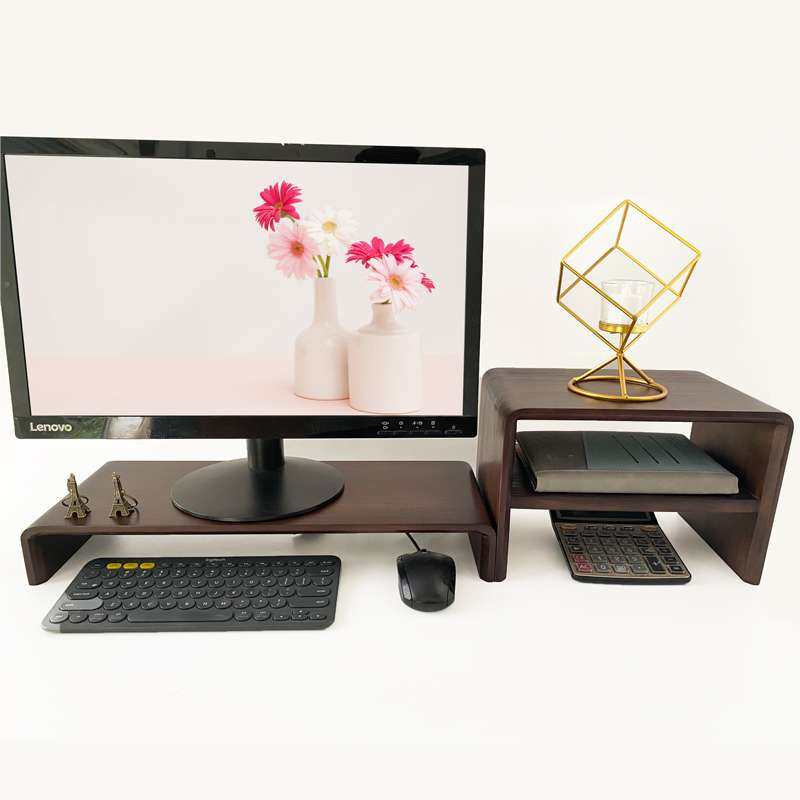 2I双层电脑显示器增高置物架办公桌面收纳架屏幕底座支架加高实木