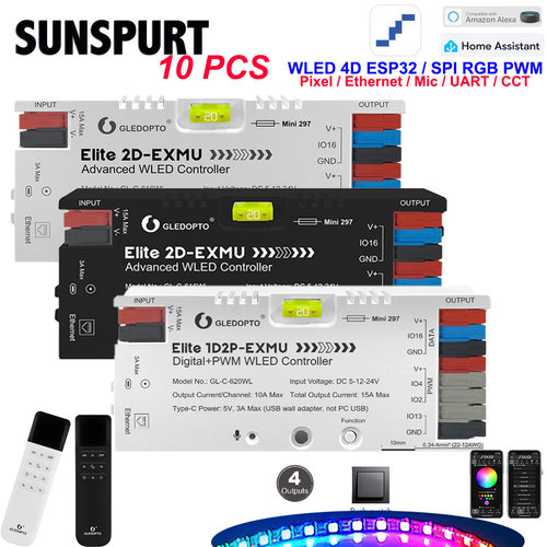 WLED ESP32四路以太网 幻彩控制器SPI可寻址幻彩灯带 加PWM单双色