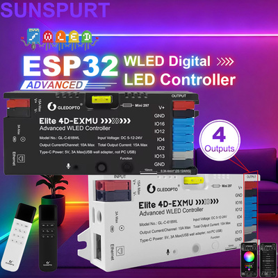 GLEDOPTO4路输出ESP32WLED幻彩灯带控制器带以太网麦克风下载口
