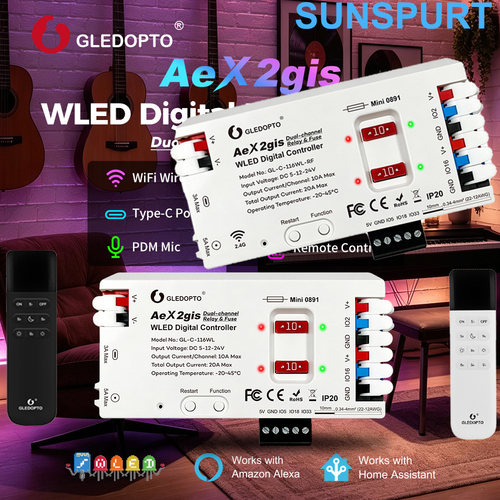 WLED ESP32两路RF2.4G幻彩控制器Matter双色CW2-3线Thread控制PWM