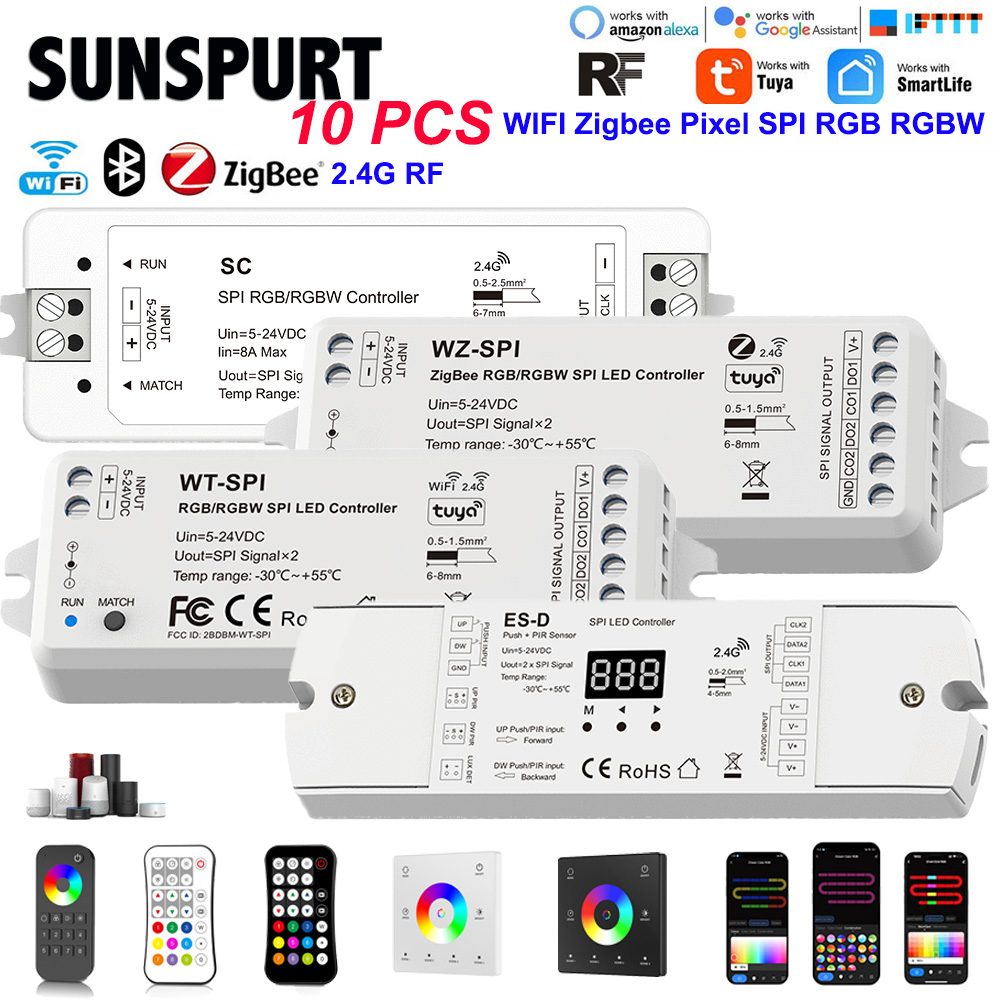 涂鸦幻彩RGBW全彩RGB灯带SPI同步信号调光5-12-24V楼梯智能生活AP
