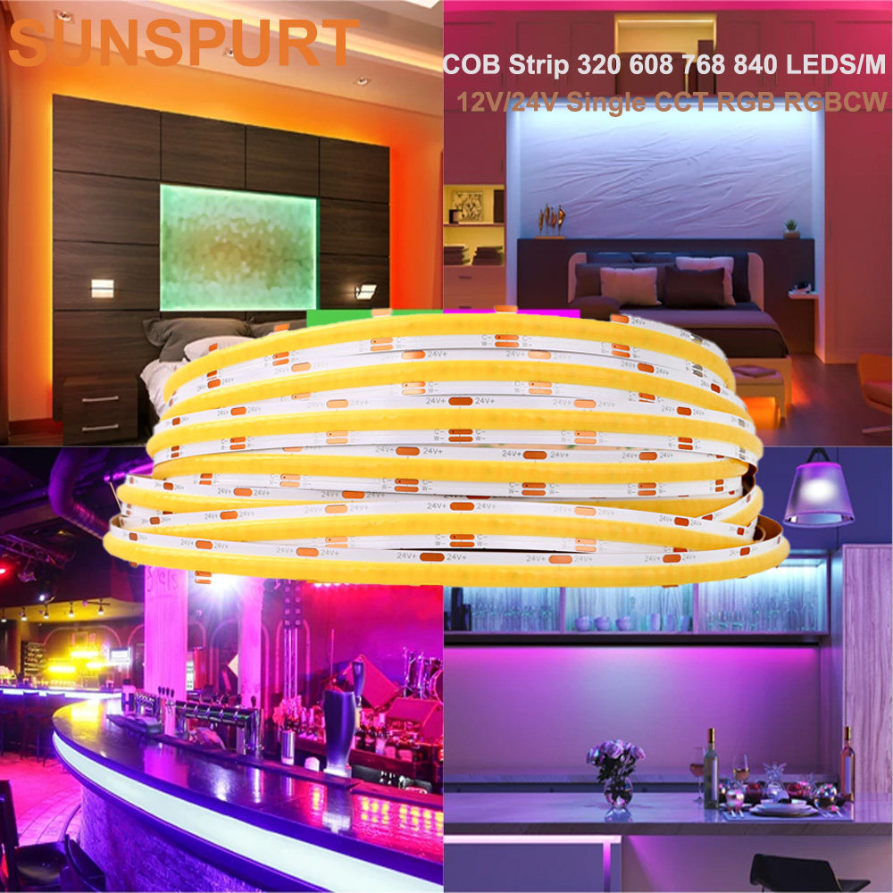 LED灯带COB七彩白自粘单色低压24V三色8mm彩光RGBCW线形线条灯12V,家装灯饰光源,室内LED灯带,淘宝优惠券,粉丝福利购,淘宝优惠卷