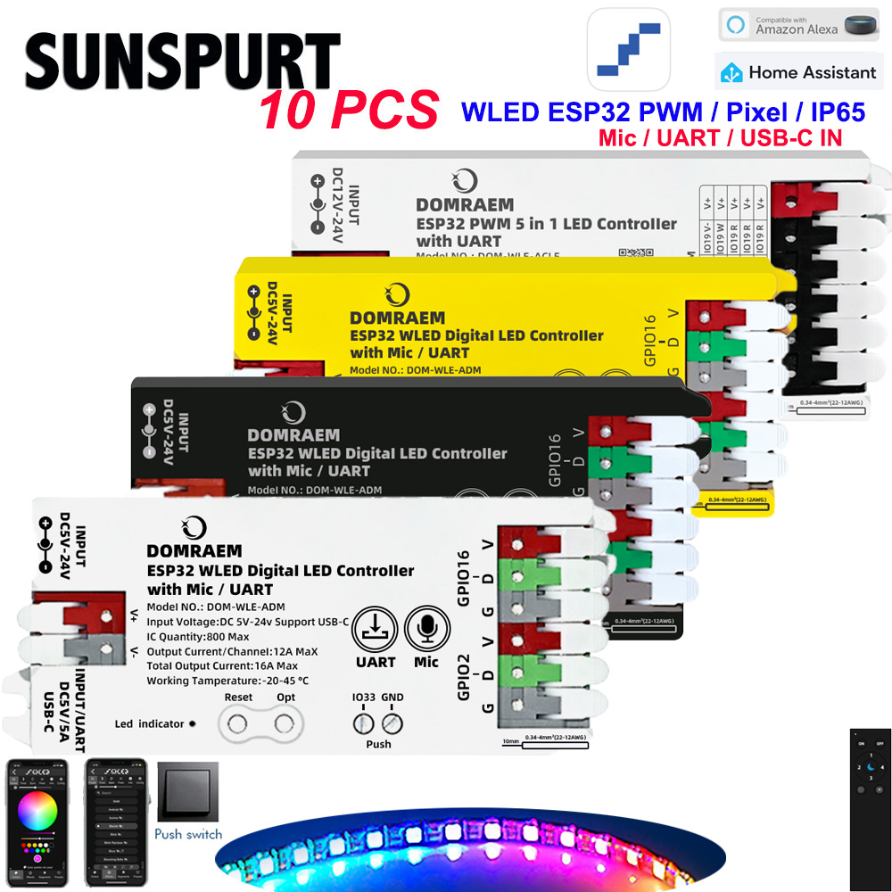 ESP32 WLED灯条控制器麦克风下载音乐动态模式幻彩灯带RGBCW 5合1