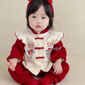 宝宝中国风唐装 加绒款 两件套儿童 长短袖 女童抓周加绒周岁礼服套装