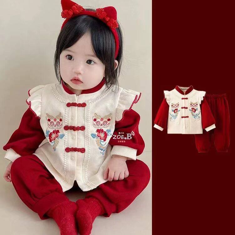 女童周岁礼服套装红色喜庆儿童