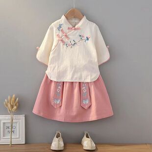 女童汉服套装纯棉夏季薄新款表演超仙儿童中国风唐装古装两件套裙