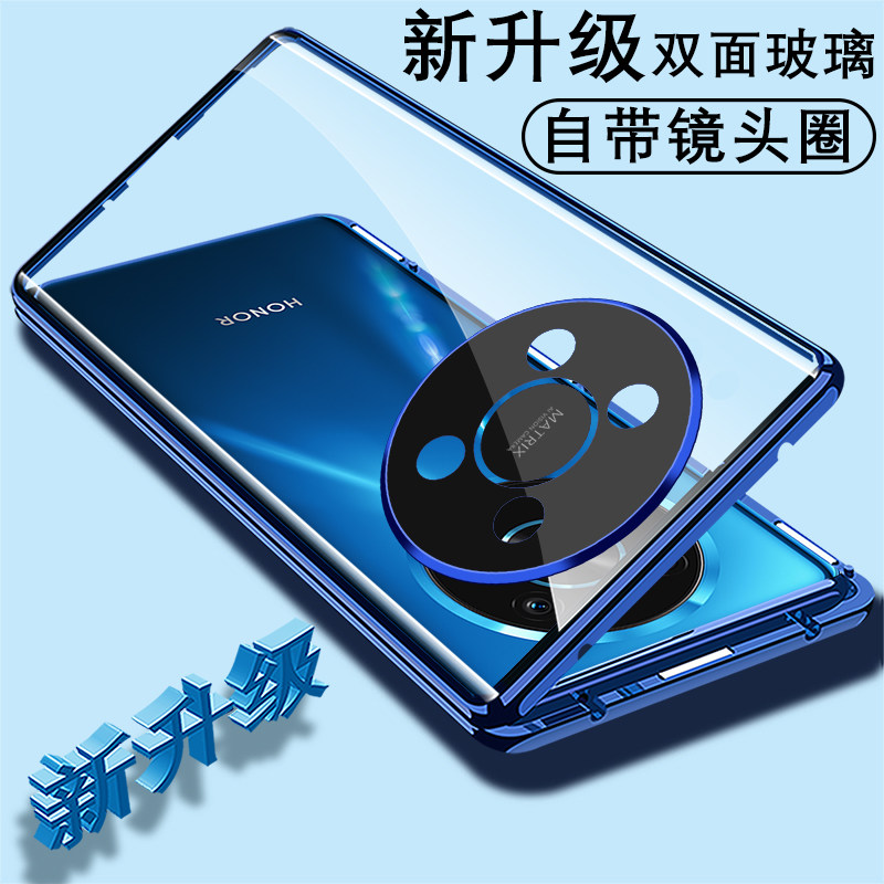 适用荣耀x9手机壳双面磁吸honorx8保护套钢化玻璃透明tfy-lx2全包防摔