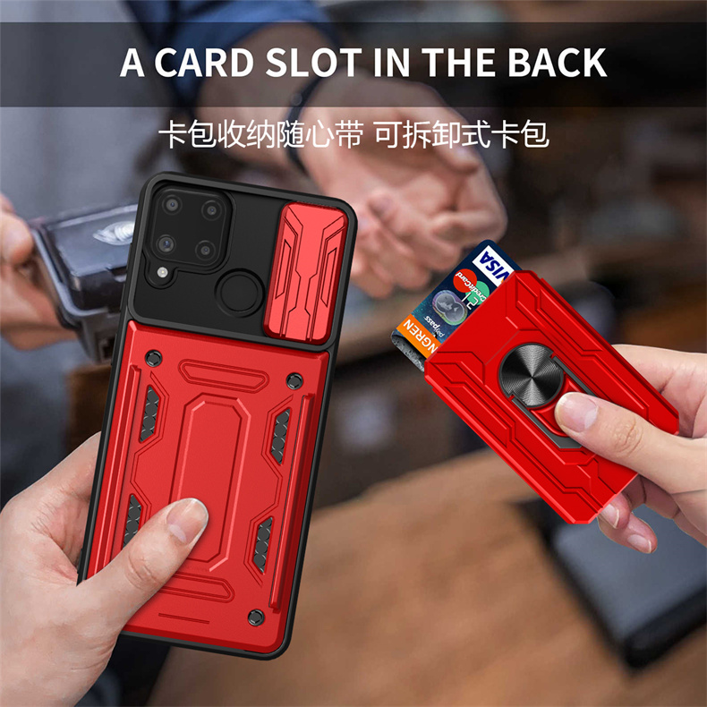 适用realmec11手机壳全包镜头oppo防摔保护套RMX2185滑盖推拉窗真我C15插卡男女款opop磁吸指环relame外壳c25