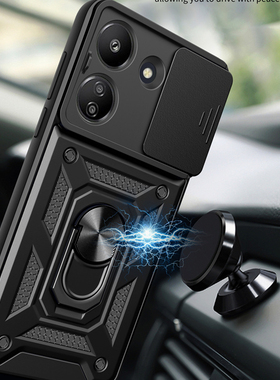 适用红米13C手机壳滑盖推窗镜头小米13c硅胶保护套Redmi 13C气囊防摔red磁吸指环mi十三男生款外壳23100RN82L