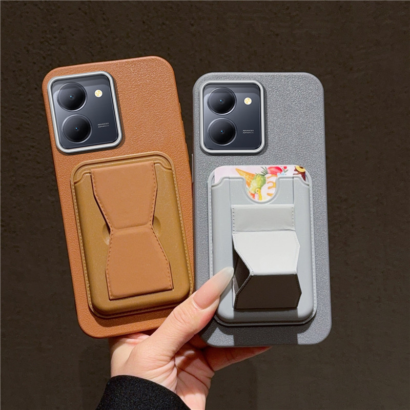 适用vivo y27s手机壳带支架卡包vivoy27保护套超薄磨砂V2322硅胶软壳2302男女新款case插卡咭片viviy防摔外壳