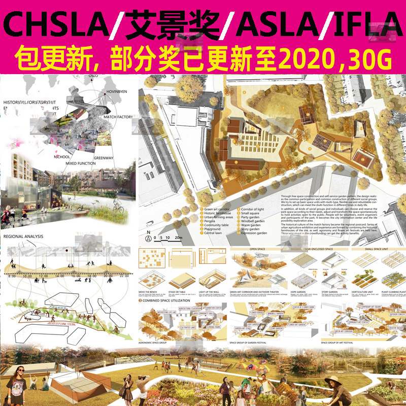艾景奖/CHSLA/ASLA/IFLA风景园林竞赛获奖作品景观展板参考素材