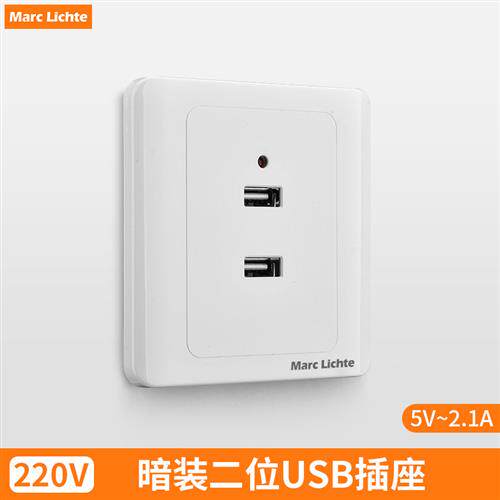 86型酒店家用宾馆墙壁暗装220V 二位USB插座 二孔USB手机充电面板