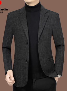 皮尔卡丹春秋新款中年男西装上衣修身商务休闲高端爸爸装西服外套