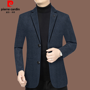 爸爸装 皮尔卡丹男装 免烫修身 商务休闲西服中年西装 上衣男 春秋新款