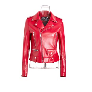 kymn绵羊皮短款修身显瘦白色机车小皮夹克真皮皮衣外套女