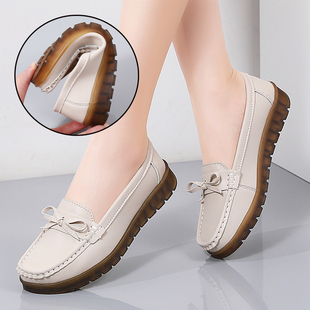浅口平底百搭妈妈鞋 真皮豆豆鞋 女2023秋季 新款 牛筋底女士休闲单鞋