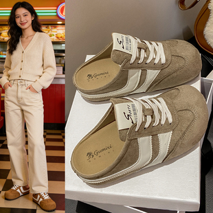 厚底增高勃肯拖鞋女2026年春季新款复古百搭一脚蹬包头博肯半拖鞋