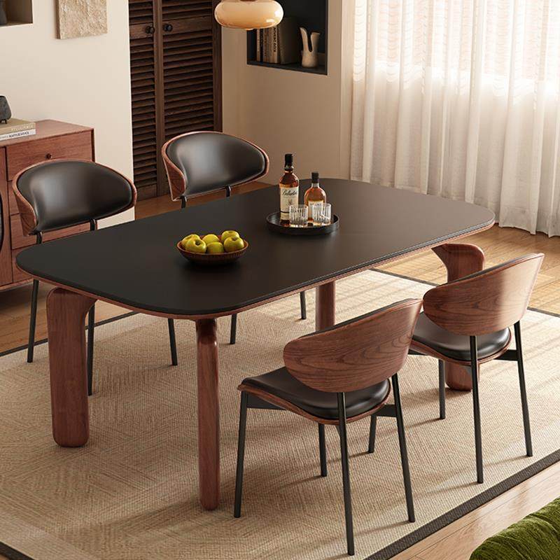 实木岩板餐桌中古风2025新款家用小户型客厅饭桌椅组合长方形覆古