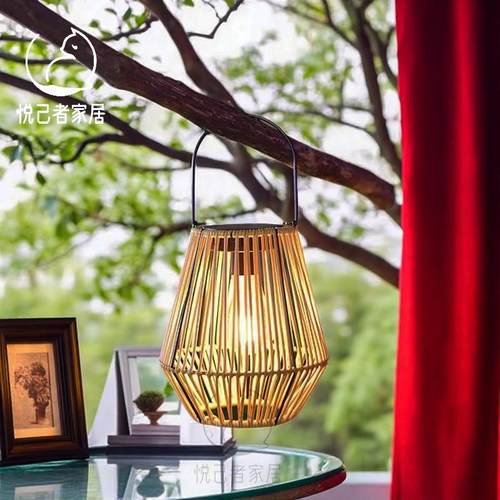 太阳能庭院灯藤条竹编灯笼中式复古户外挂灯阳台装饰氛围感小夜灯
