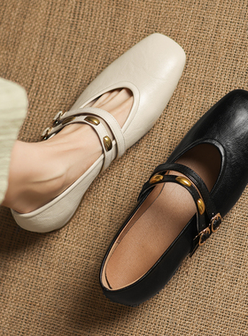 32小码33女鞋法式复古方头玛丽珍鞋一字扣带粗跟浅口四季单鞋大码