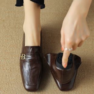 女大码 Dale黛迩 百搭休闲单鞋 英伦风一脚蹬平底乐福鞋 巨软巨舒服