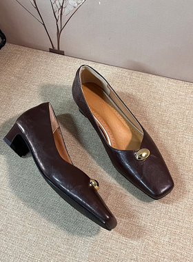 32小码33女鞋复古方头四季单鞋粗跟通勤气质百搭浅口玛丽珍鞋大码