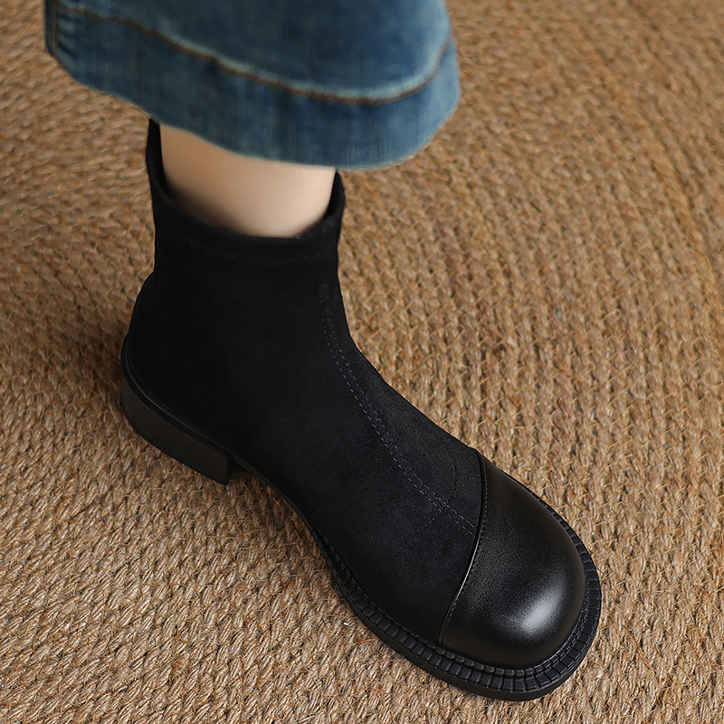 Dale~首尔靴韩系拼接大码短靴