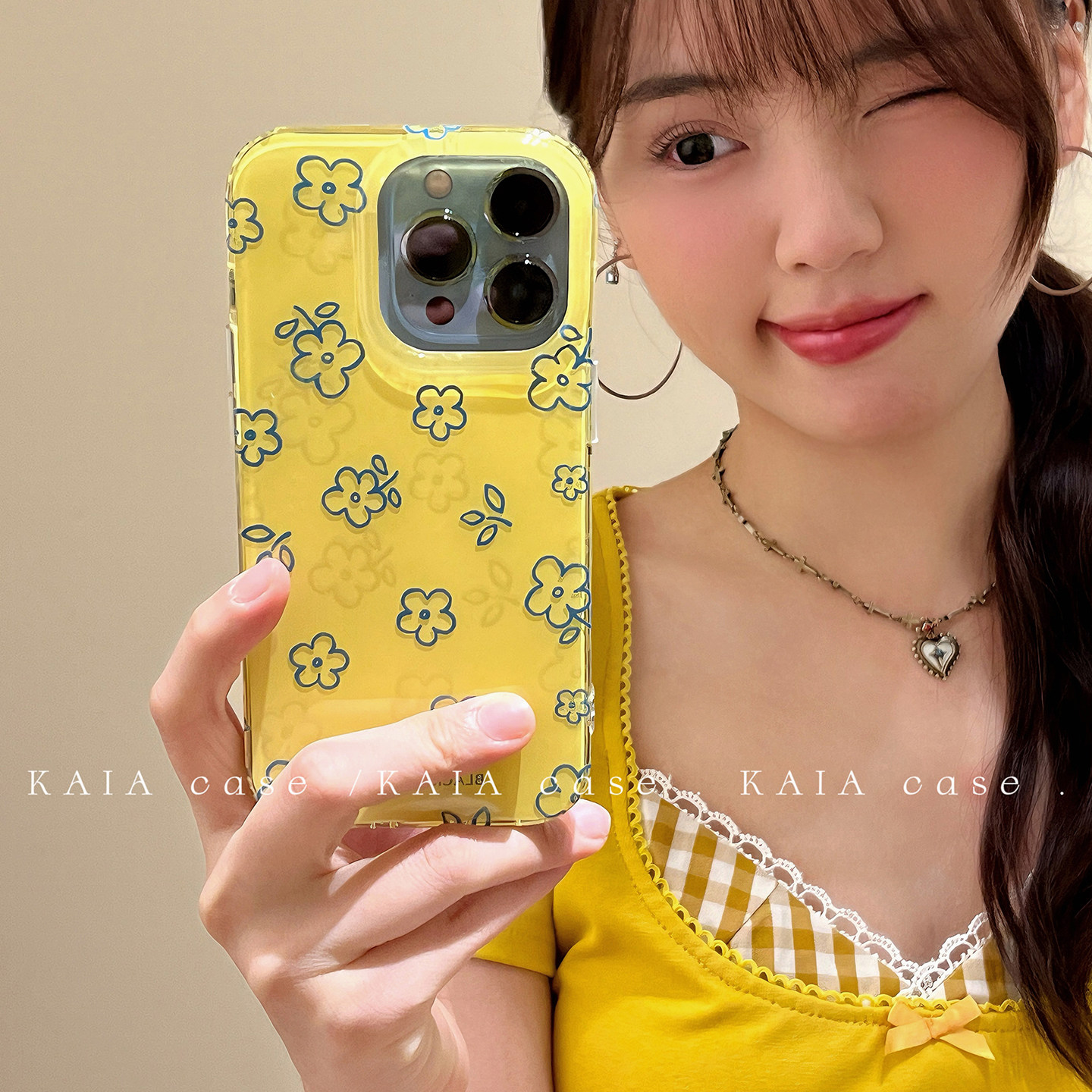 kaia 韩风ins小众简约撞色线条小花朵适用苹果17proma