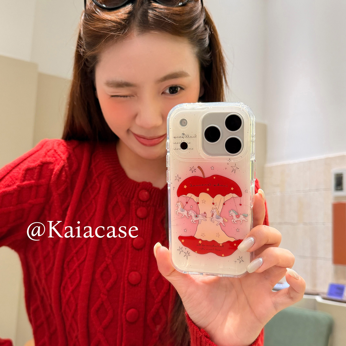 kaia俏皮ins渐变红苹果核旋转木马适用苹果17promax手机壳iphone16pro新款13女14pro创意15pro双层防摔手机套,3C数码配件,手机保护套/壳,淘宝优惠券,粉丝福利购,淘宝优惠卷
