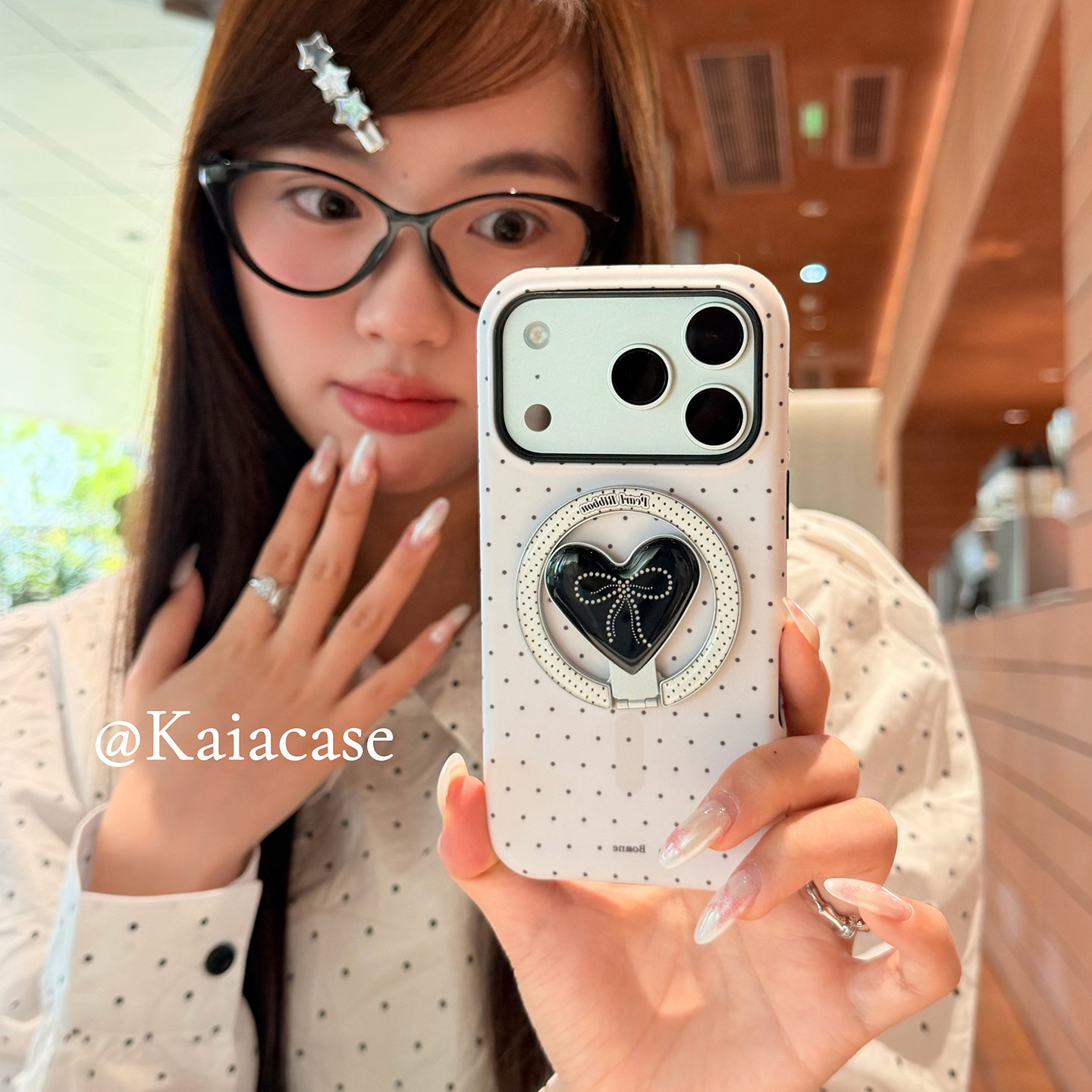 kaia日韩ins简约波点蝴蝶结适用苹果17promax手机壳i