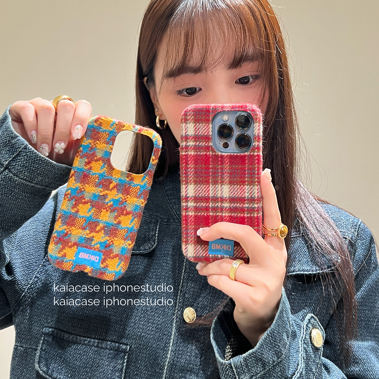 kaia 秋冬款ins千鸟格撞色格纹毛绒布适用苹果16promax手机壳iphone13新款15女14pro创意17pro全包防摔手机套,3C数码配件,手机保护套/壳,淘宝优惠券,粉丝福利购,淘宝优惠卷