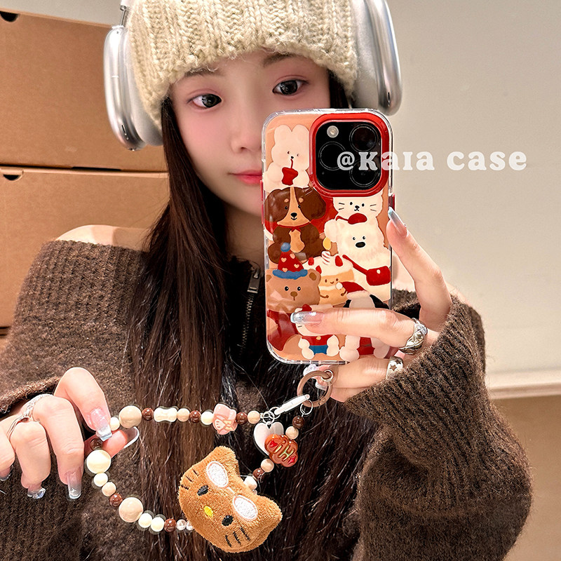 kaia ins圣诞卡通动物乐园适用苹果16promax手机壳i