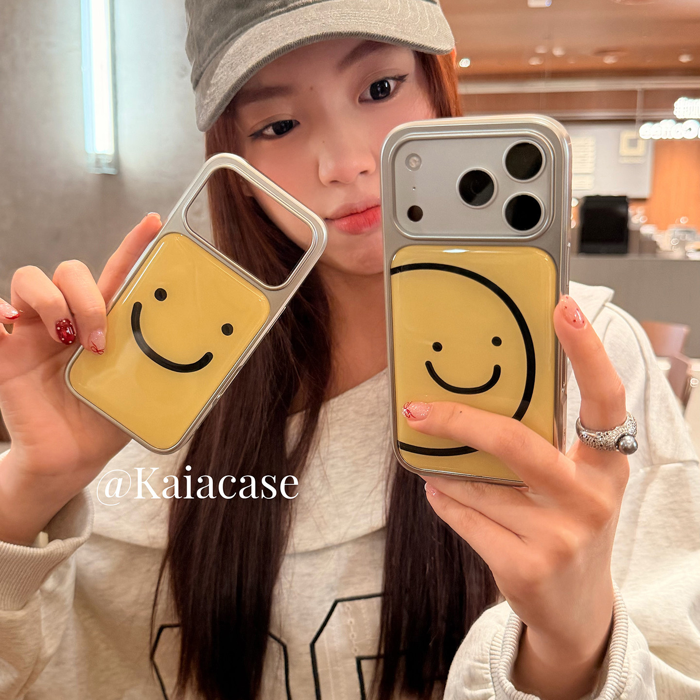 kaia日韩ins简约纯色线条笑脸适用苹果17promax手机壳