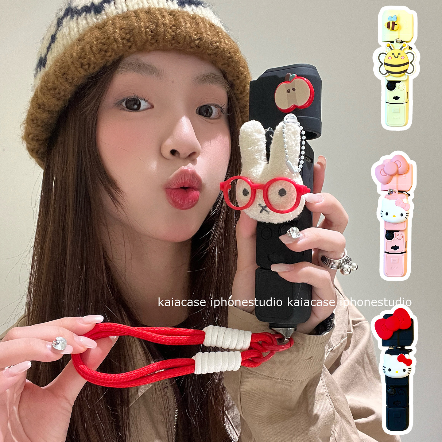 kaia 适用大疆pocket3保护套硅胶立体卡通米奇兔子口袋相机手提挂绳防护配件云台相机保护壳镜头盖防尘带链条,3C数码配件,数码相机包,淘宝优惠券,粉丝福利购,淘宝优惠卷