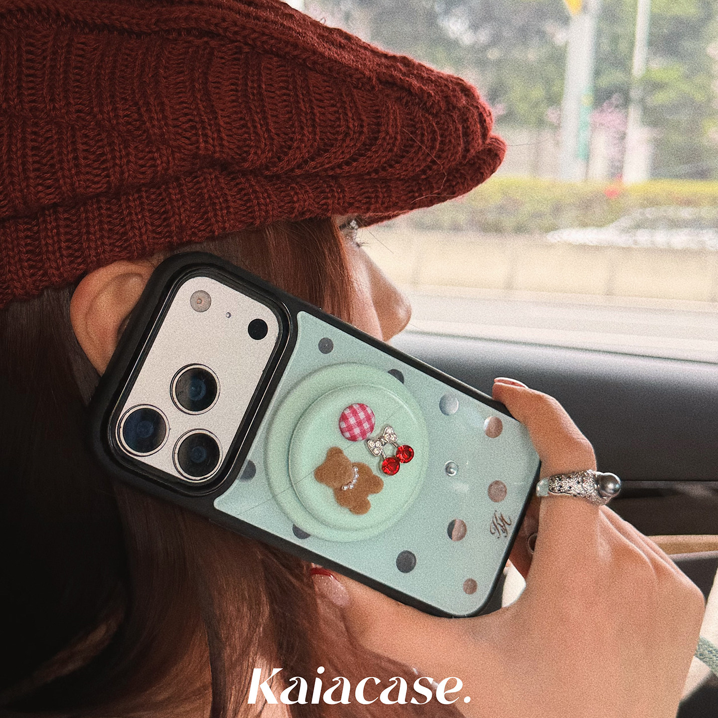 kaia原创ins波点小熊磁吸支架适用苹果17promax手机壳