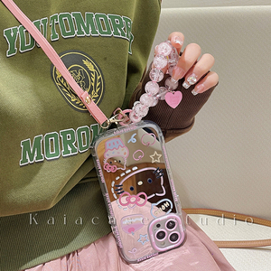 kaia 少女粉色kitty猫适用苹果13手机壳挂绳iphone14promax新款11斜挎12女款15promax镜面14pro苹果13保护套