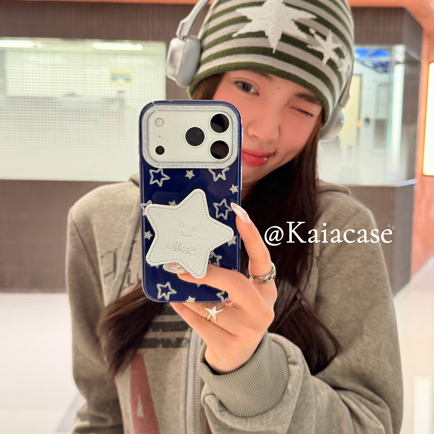 kaia 甜酷少女藏蓝色笑脸五角星适用苹果17promax手机壳iphone16pro新款15女14pro带支架15pro全包防摔手机套,3C数码配件,手机保护套/壳,淘宝优惠券,粉丝福利购,淘宝优惠卷