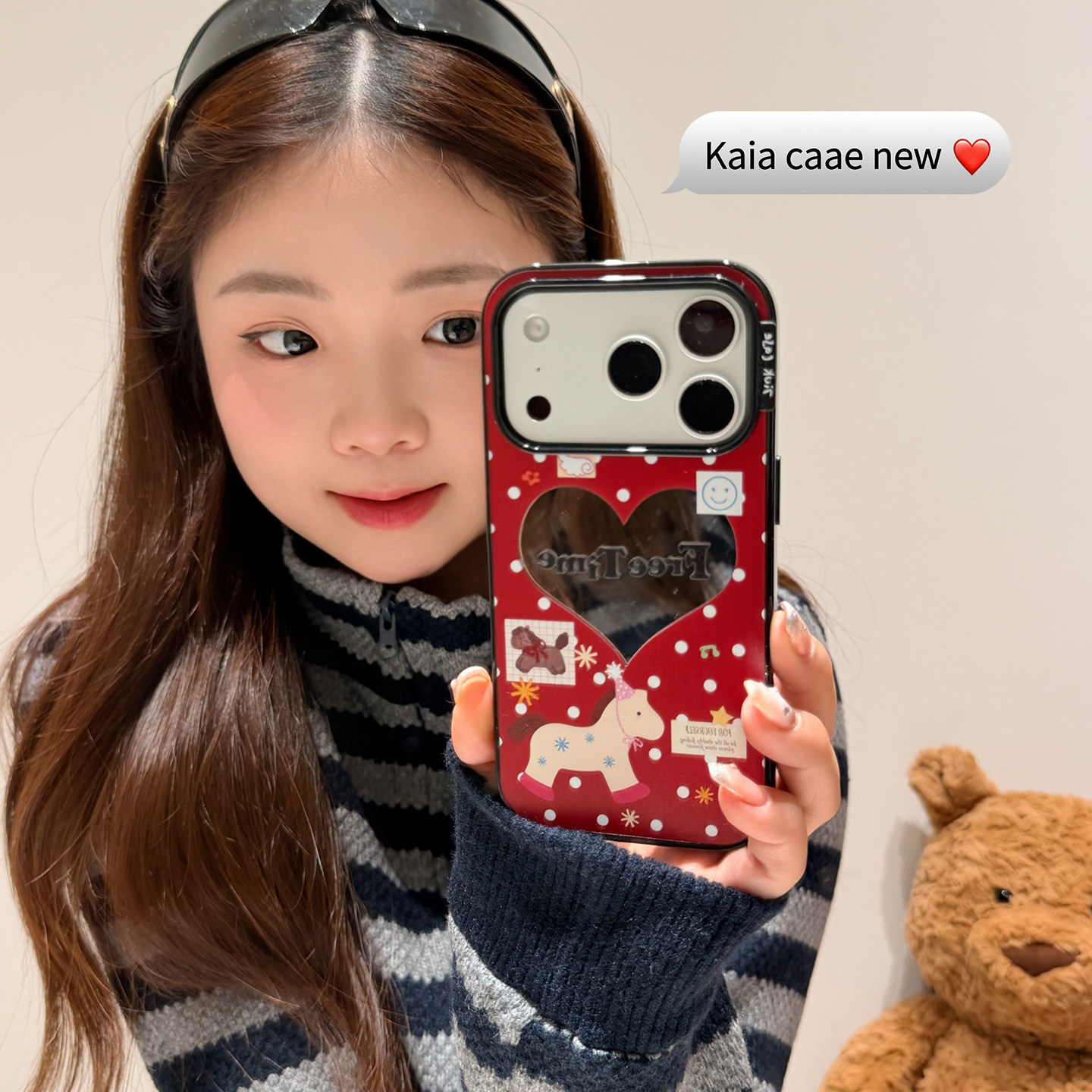 kaia 马年酒红波点爱心镜面卡通马适用苹果17promax手机壳iphone16pro新款13女14pro创意15pro全包防摔手机套,3C数码配件,手机保护套/壳,淘宝优惠券,粉丝福利购,淘宝优惠卷