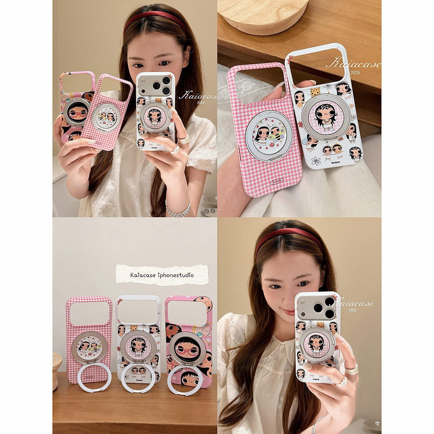 kaia 少女心卡通小玉yuy插画适用苹果18promax手机壳iphone16pro新款16女17pro支点支架15pro全包防摔手机套