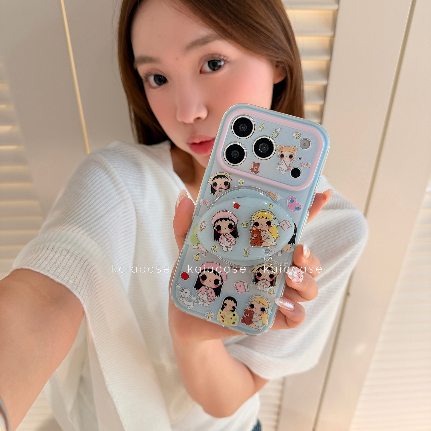 kaia 可爱好朋友小玉yuy插画适用苹果18promax手机壳iphone16pro新款16女17pro磁吸支架15pro全包防摔手机套