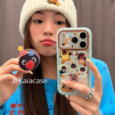 kaia 趣味卡通企鹅旋转鼻子适用苹果17promax手机壳iphone16pro新款13女14pro磁吸支架15pro二合一防摔手机套
