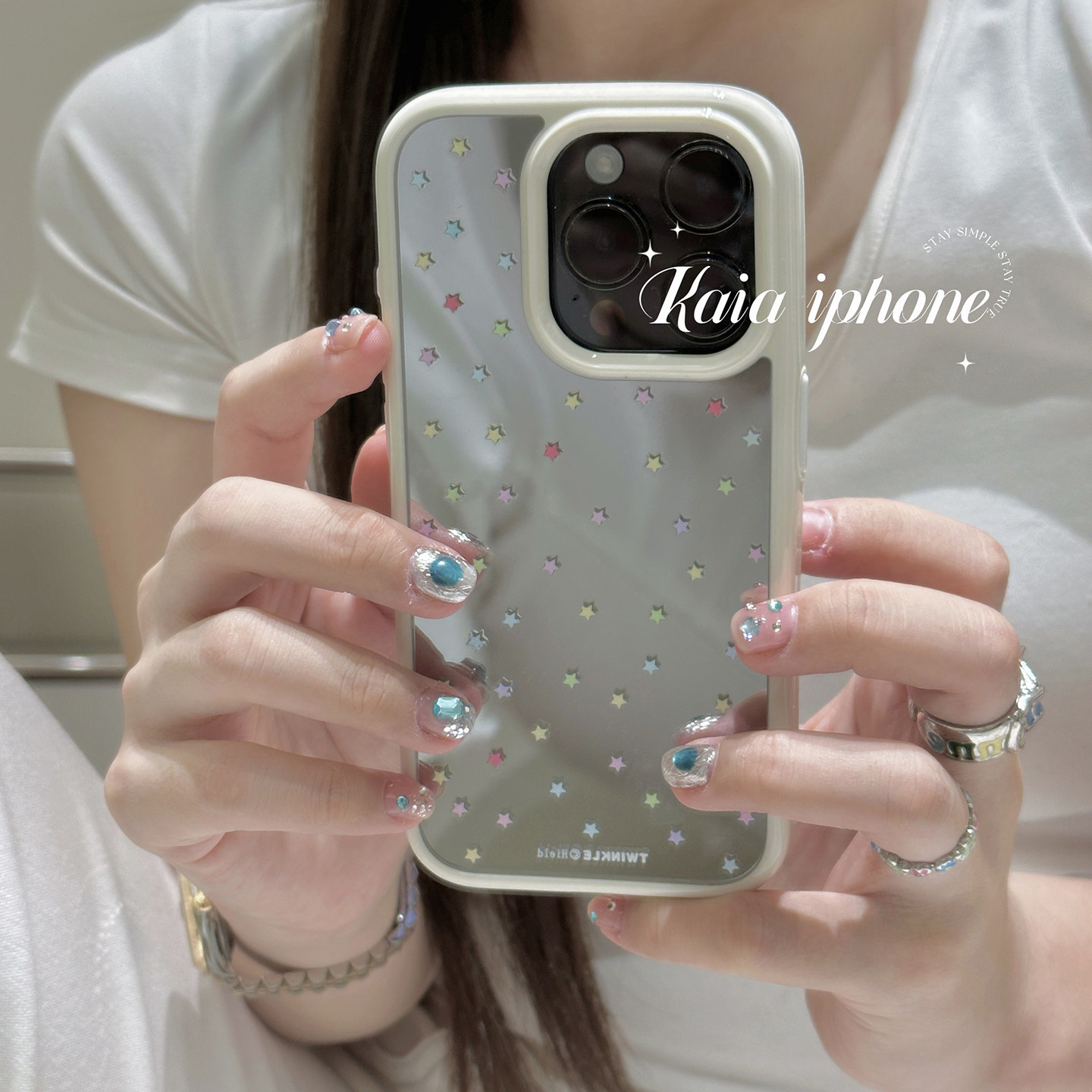 kaia 韩系ins简约彩色星星镜面适用苹果16promax手机壳iphone13新款15女14pro带链条16pro创意全包防摔手机套,3C数码配件,手机保护套/壳,淘宝优惠券,粉丝福利购,淘宝优惠卷