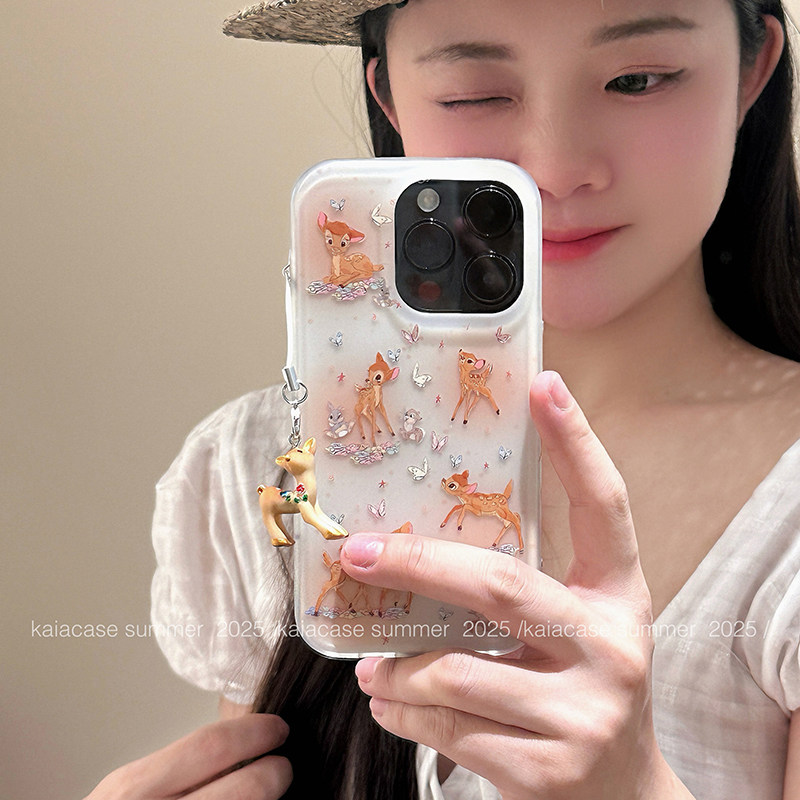 kaia 可爱晕染卡通梅花鹿兔子蝴蝶适用苹果16promax手机壳iphone17pro新款15女14pro带挂件13双层防摔手机套