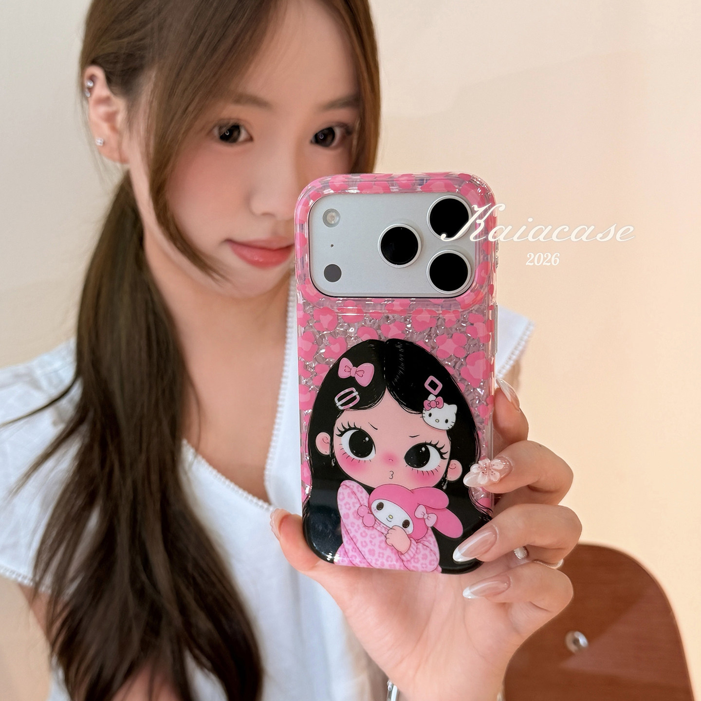 kaia 萌妹卡通粉色豹纹小满适用苹果18promax手机壳iphone16pro新款16女17pro创意15pro全包双层防摔手机套软图片