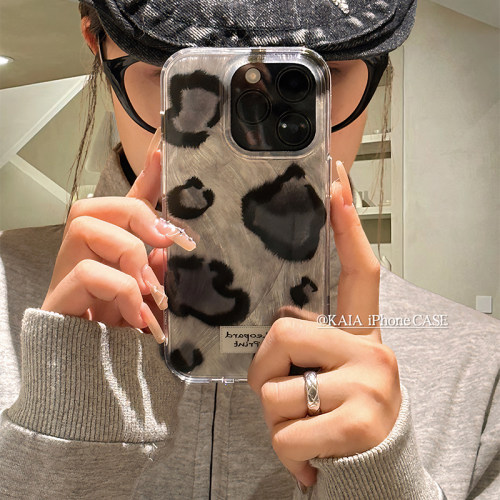 kaia 高级感黑色豹纹适用苹果15promax手机壳iphone14新款12双层硬壳13pro女款16promax小众全包防摔手机套