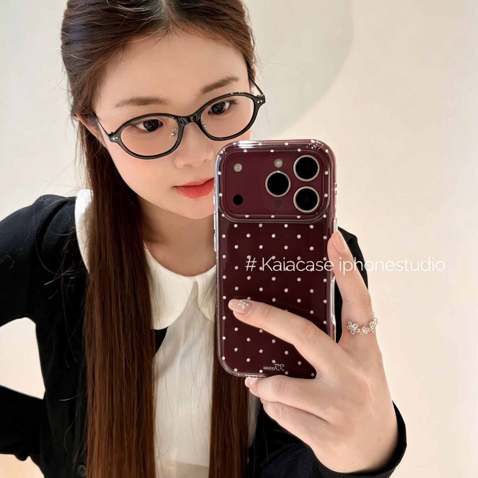 kaia日韩勃艮第红纯色小波点适用苹果18promax酒红手机壳iphone18pro新款1516女17pm全包18pro软14防摔手机套