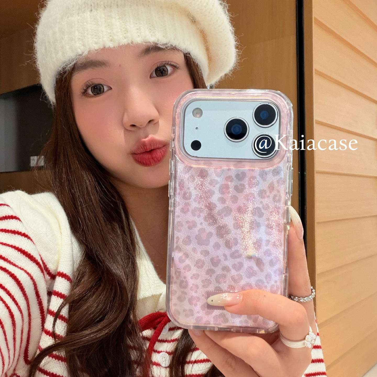 kaia 日韩ins高级感温柔粉色豹纹适用苹果17promax手