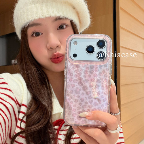 kaia 日韩ins高级感温柔粉色豹纹适用苹果17promax手机壳iphone16pro新款13女14pro创意15pro全包防摔手机套